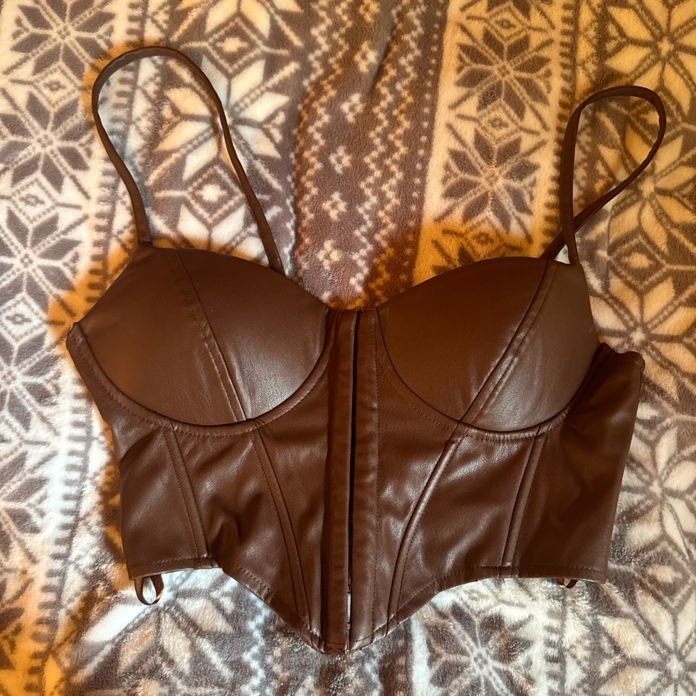 Windsor Chocolate Faux Leather Top
